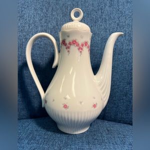 Vintage J.L. Menau White Tall Floral Porcelain Teapot